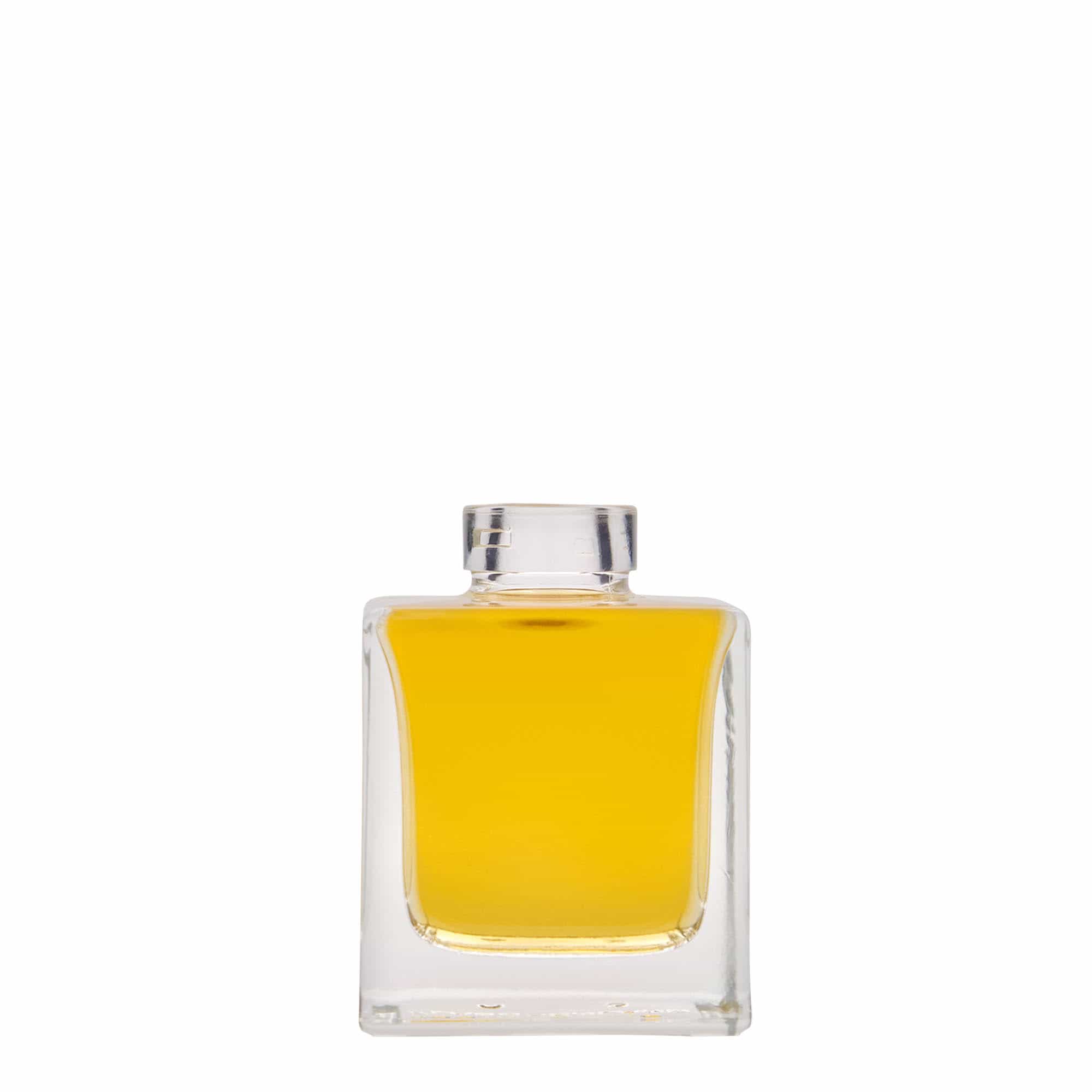 100 ml stiklinis buteliukas „Cube“, kvadratinis, anga: kamštis