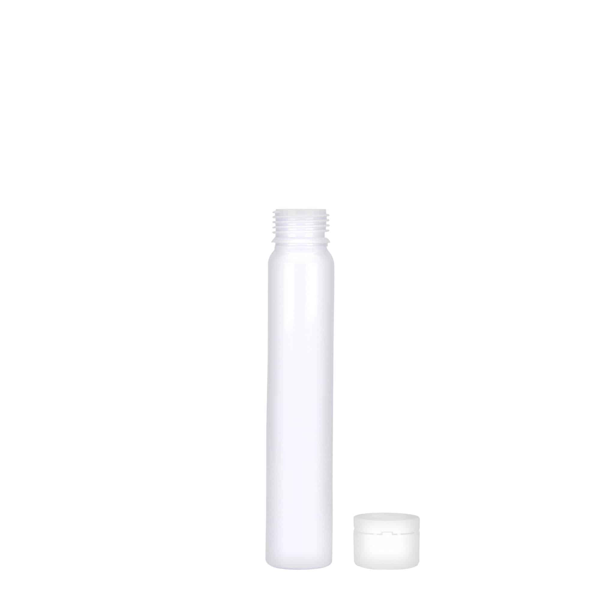 25 ml PET vamzdeliai, plastikas, balti, anga: srieginis uždarymas