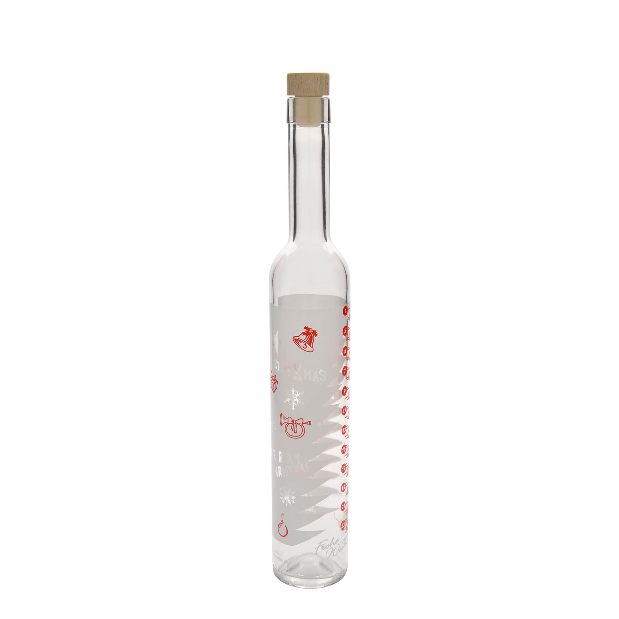 500 ml stiklinis butelis Maximo su spauda „Advento kalendorius“, kamštis: kamštis 500 ml stiklinis butelis Maximo su spauda „Advento kalendorius“, kamštis: kamštis