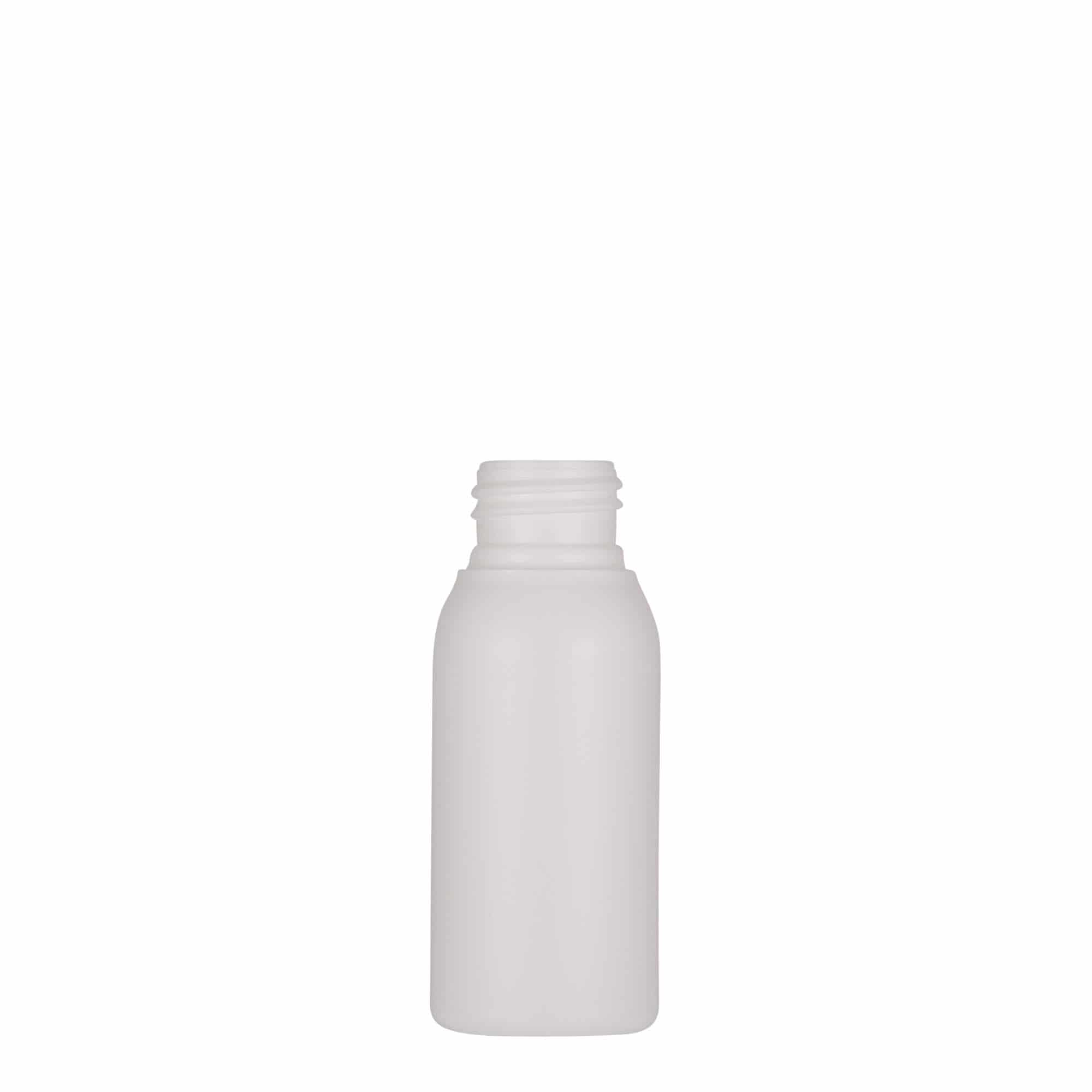 50 ml plastikinis buteliukas „Tuffy“, HDPE, baltas, burnos dydis: 24/410