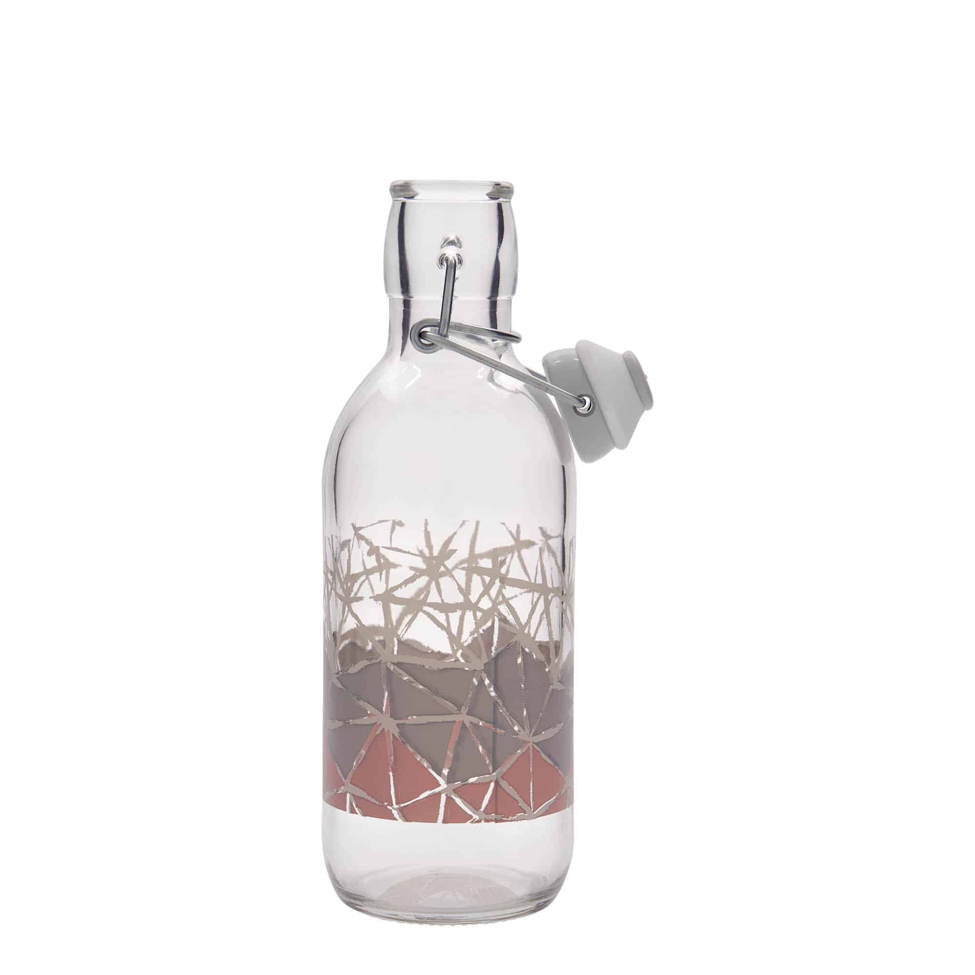 500 ml stiklinis butelis Emilia su spauda „Manolibera rosa“, anga: spaustukas su užraktu