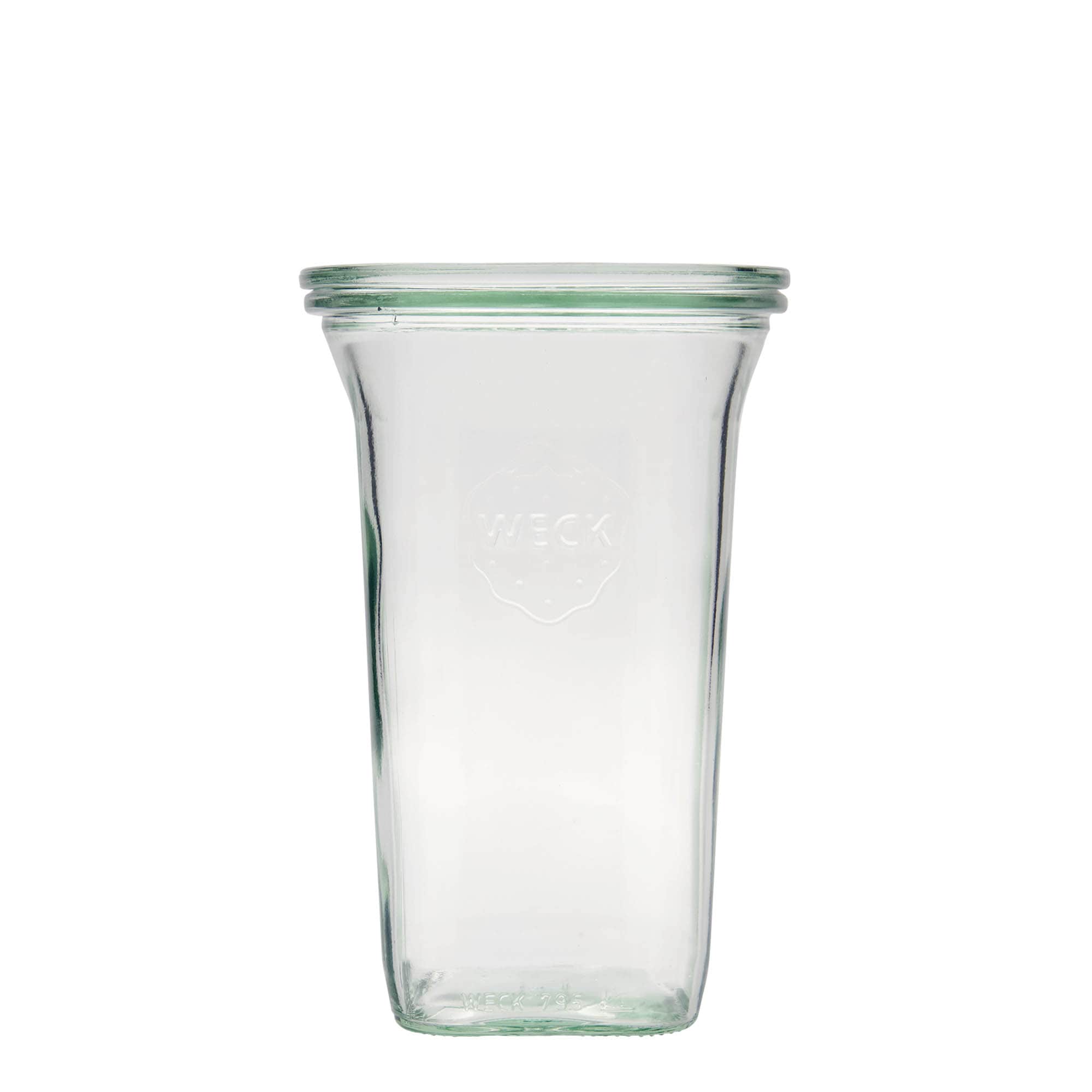 795 ml WECK keturkampis stiklainis, kvadratinis, burnos kraštas: apvalus kraštas